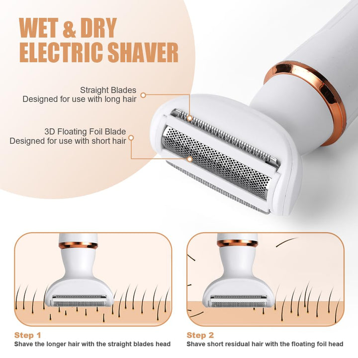 ACWOO Elektrischer Rasierer für Frauen, 4-In-1 Elektrischer Damenrasierer, Schmerzfreier Intimrasier