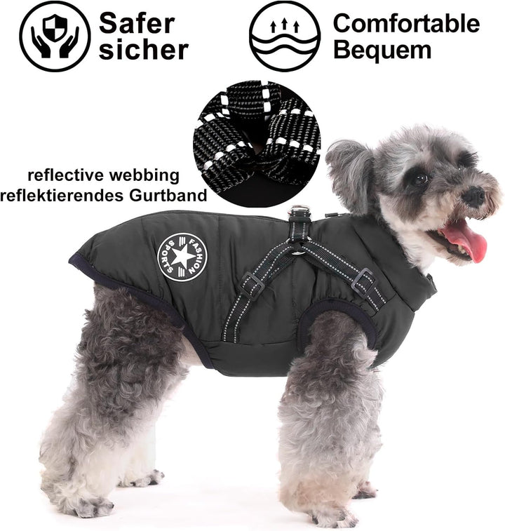 Hundemantel mit Geschirr, wasserdicht, leicht an- und auszuziehen, warme Winterkleidung für Welpen,