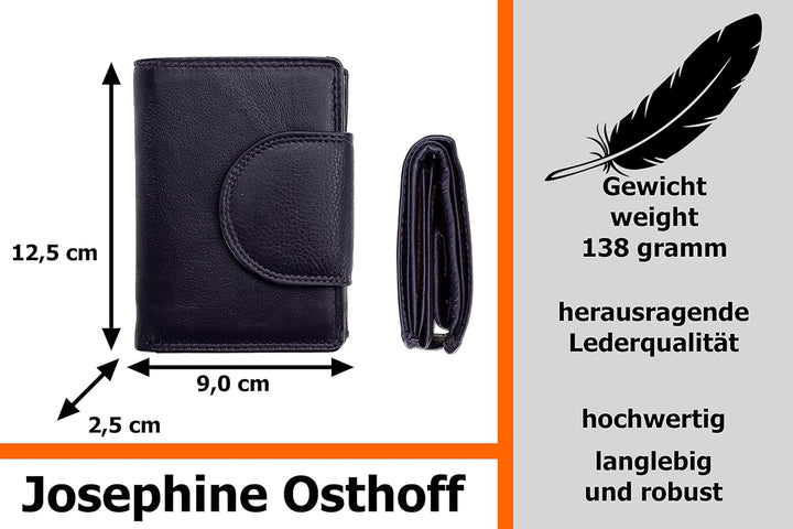 Josephine Osthoff Geldbörse Damen Wiener Schachtel, Platz für 11 Karten, Minibrieftasche mit Münzfac