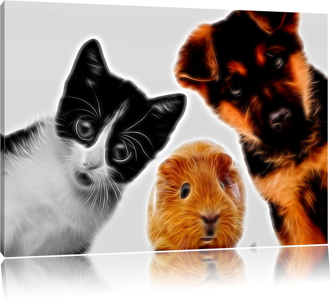 niedliches Trio Format: 100x70 auf Leinwand, XXL riesige Bilder fertig gerahmt mit Keilrahmen, Kunst