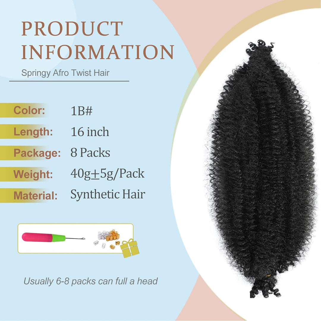 LPARMJIT Springy Afro Twist Haar 16 Zoll 8 Packungen Vorgetrennte Kinky Marley Twist Flechten Haar F