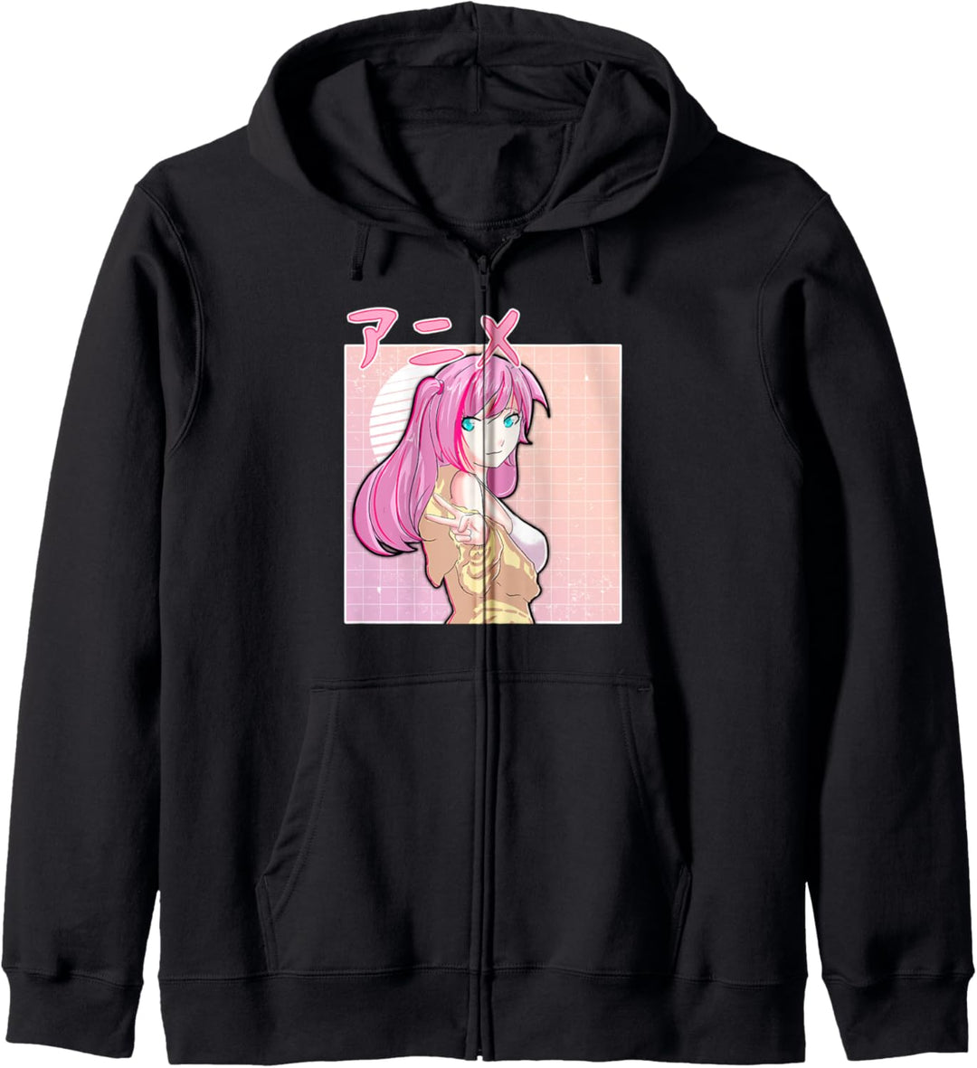 Anime Girl Retro Japanese Vaporwave Aesthetic Pink Kapuzenjacke