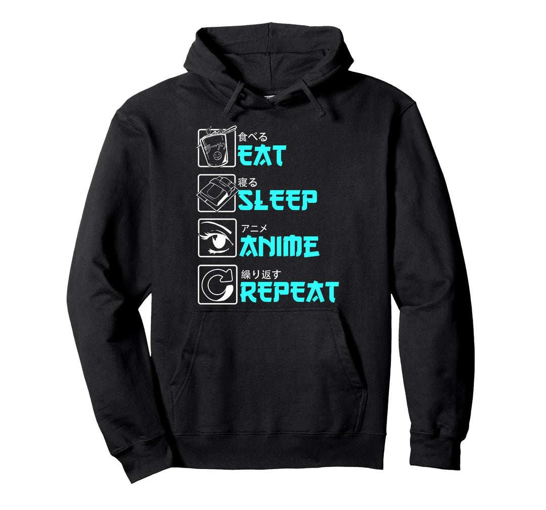 Cooles Anime Kinder Damen Herren Eat Sleep Anime Repeat Pullover Hoodie