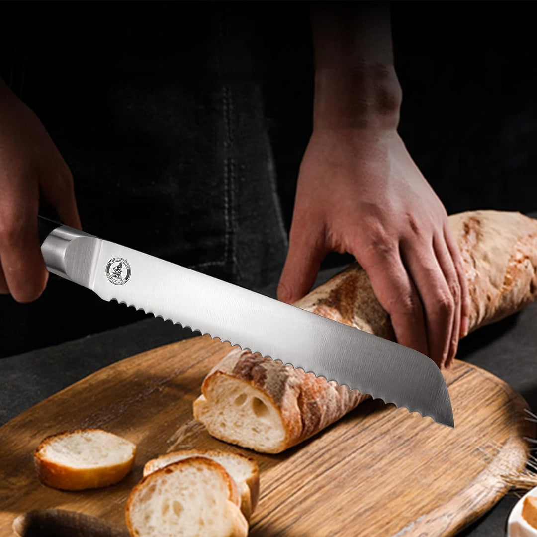Kitory Brotmesser 21cm Wellenschliff, Edelstahl Küchenmesser, Ergonomischer Pakkaholzgriff, Scharfes