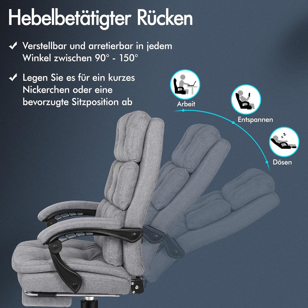 ALFORDSON Bürostuhl, zweischichtiger Schreibtischstuhl mit 150° Neigung und 360° Drehung, Drehstuhl