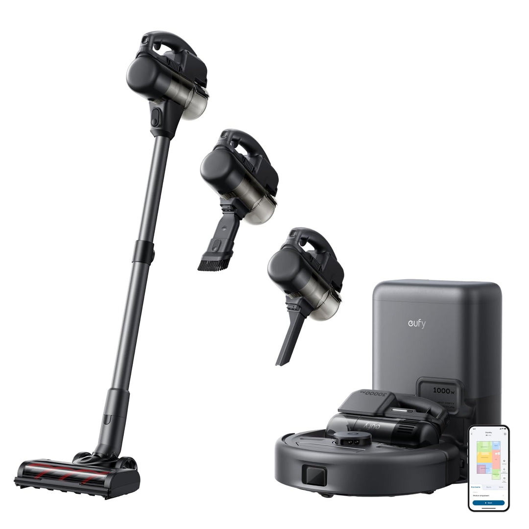 eufy Saugroboter 3-in-1 E20, Kombi-Design Stabstaubsauger, Auto-Entleerung aller Geräte, Max. 30.000