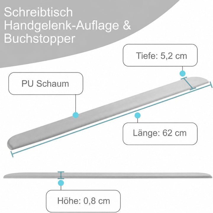HOKO® Ergo Lana rutschfeste Handballenauflage mit Buchstopper für Kinderschreibtisch, Farbe Grau. Er