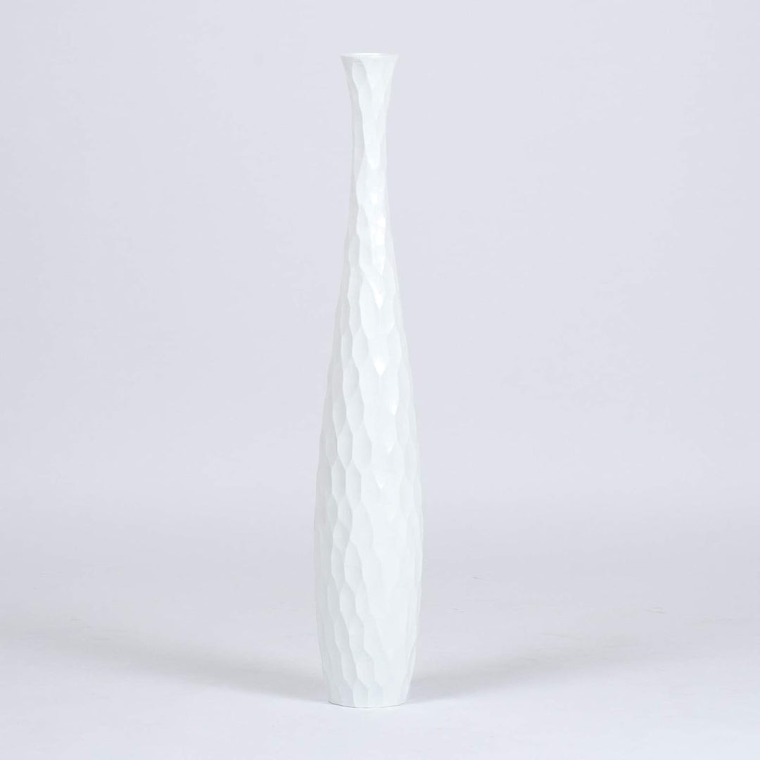 Leewadee Grosse Bodenvase für Dekozweige hohe Standvase Design Holzvase, Holz, 70 cm, Weiss 70 cm We