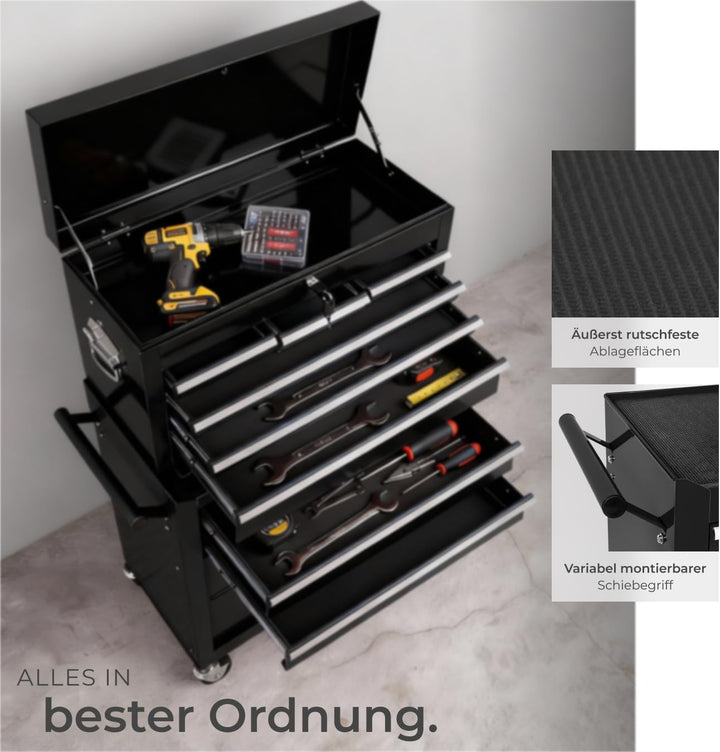 tectake Werkstattwagen Trolley mit Kofferaufsatz, Werkzeug Wagen abschliessbar, 10 Fächer, Mobile We