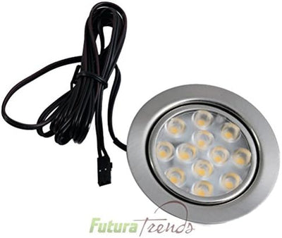 vislux 3er Set LED Möbelleuchte Einbaustrahler Edelstahl Gebürstet flach 3W warmweiss 3200K 200lm 12