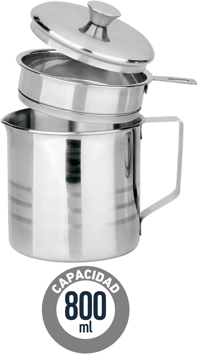 TIENDA EURASIA - Fettpfanne mit feinmaschigem Filter, Ø 10 cm, Fassungsvermögen 800 ml, Edelstahl, B