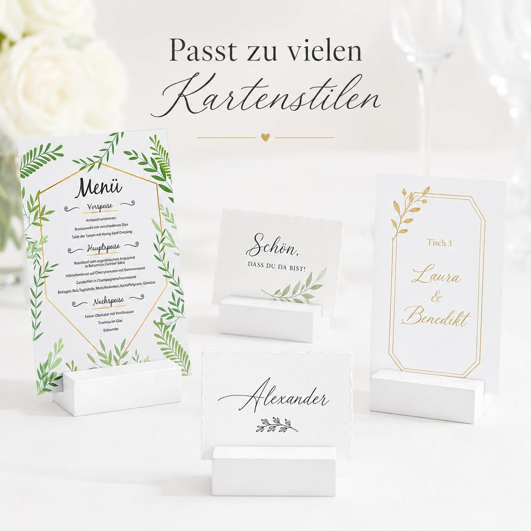 MIJOMA 24 Stück Set Kartenhalter Tischkartenhalter Menükartenhalter aus Holz weiss - ideal für die H