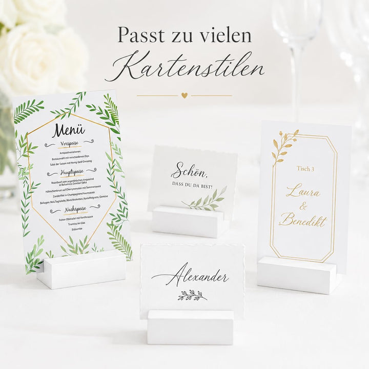 MIJOMA 24 Stück Set Kartenhalter Tischkartenhalter Menükartenhalter aus Holz weiss - ideal für die H