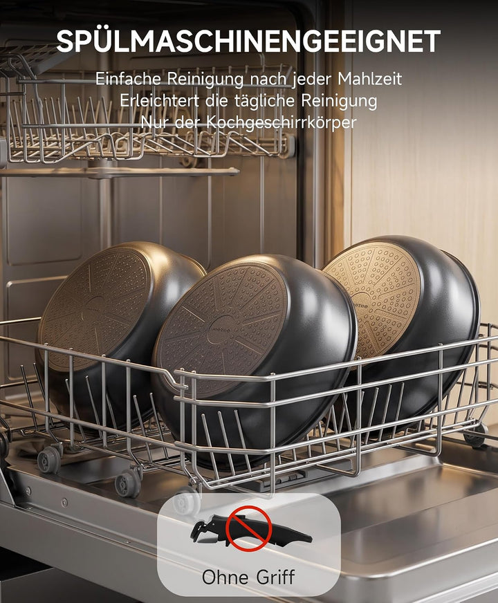 JEETEE Topfset und Pfannenset 19-teilig Antihaft mit abnehmbaren Griffen Schwarz 19 Pcs 19, Schwarz
