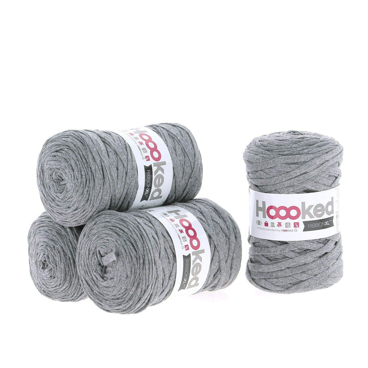 Hoooked RibbonXL Sparset aus 4 Rollen je 120 Meter Riesen-Textilgarn aus recycelter Kleidung in Ston