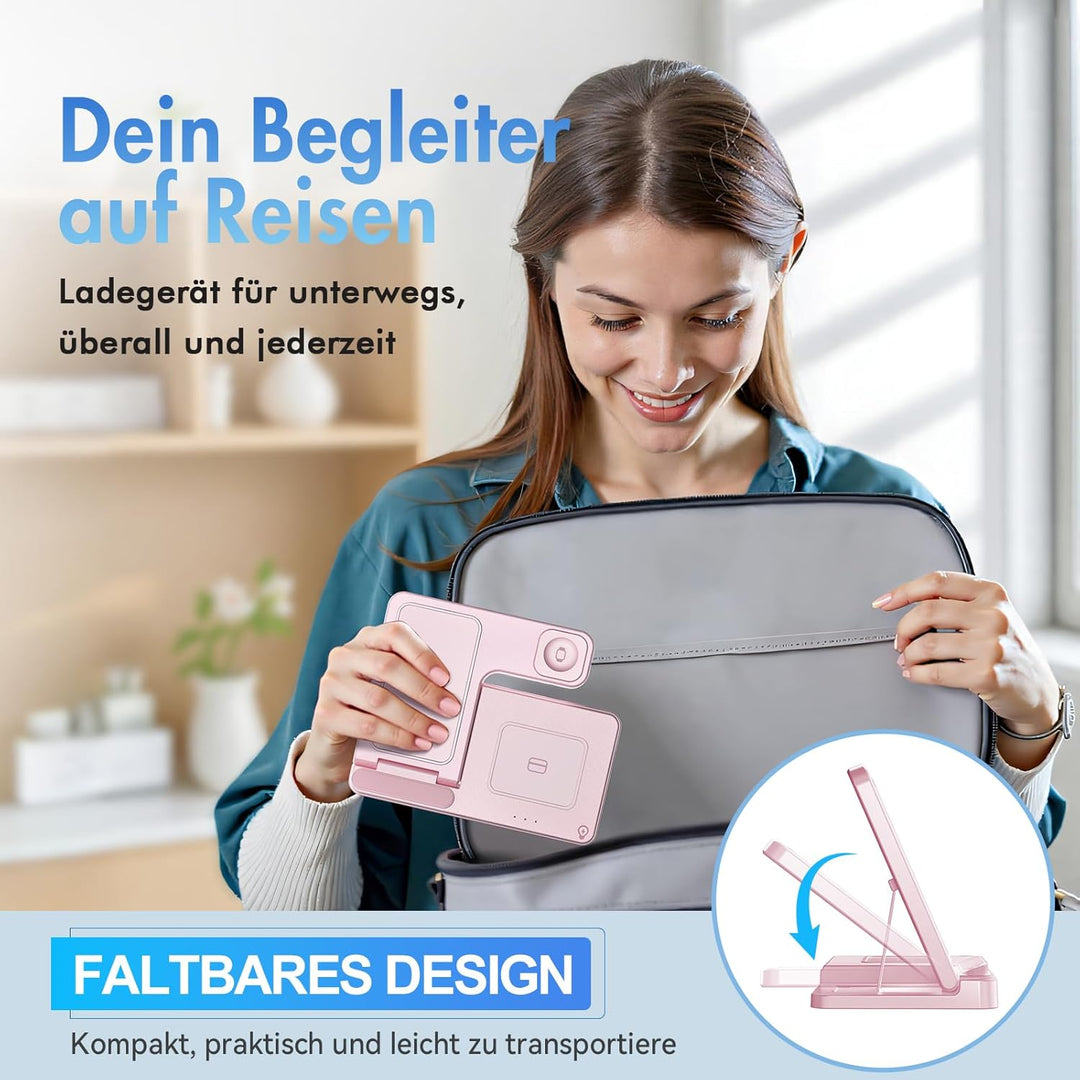 3 in 1 Ladestation Kabellos, 15W Induktive Schnellladegerät für iPhone A03 Rosa, A03 Rosa