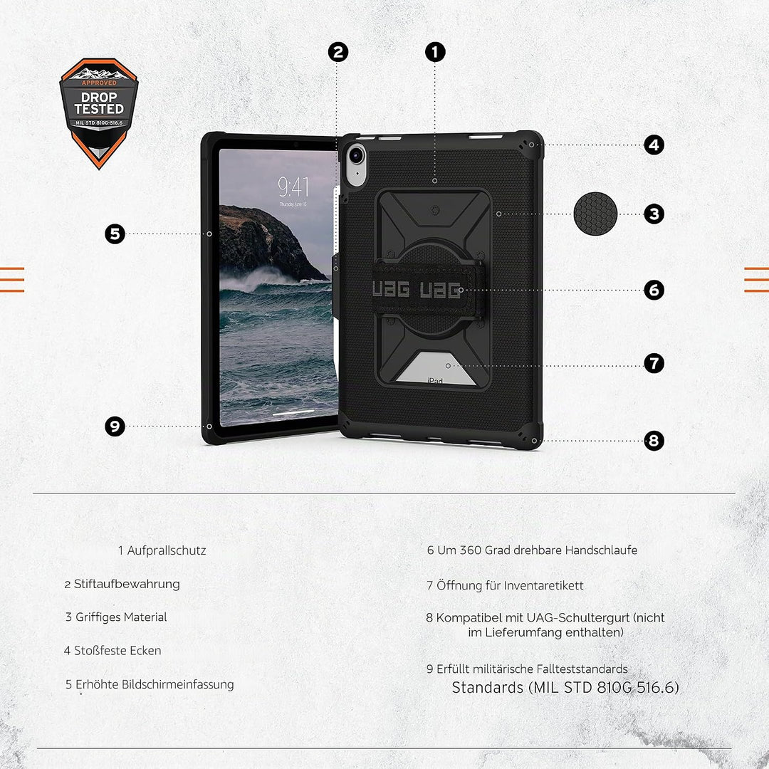 Urban Armor Gear Metropolis Handstrap Case für Apple iPad 10.9 (10. Generation 2022) Hülle [Apple Pe