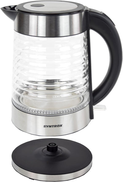 Syntrox Germany WK-2000W-1.7G Agua 2000 Watt 1,7 Liter Edelstahl schnurlos Glas Wasserkocher mit bla