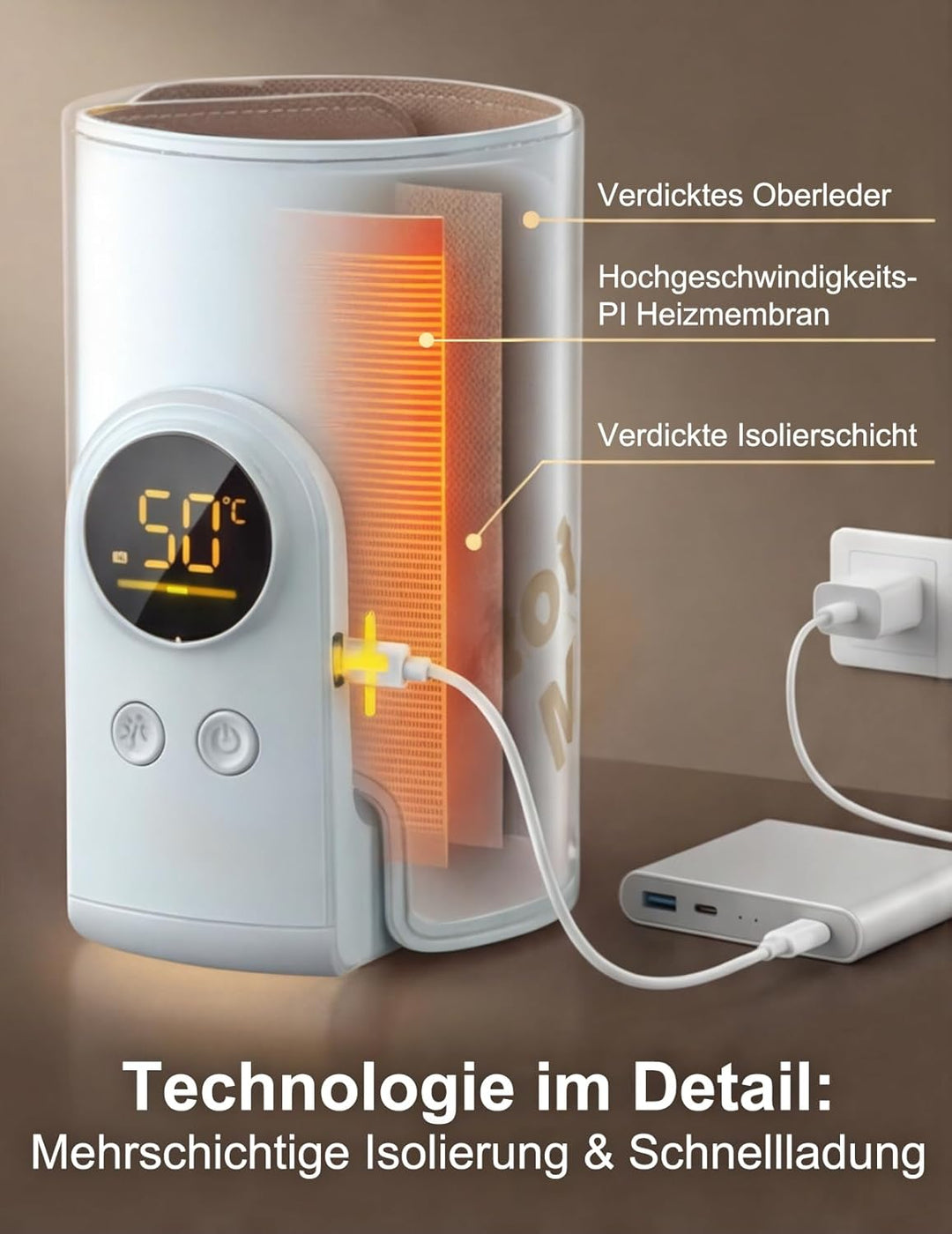 Drahtloses Milchwärmer, mit LED Temperaturdisplay 8000mAh Flaschenwärmer Baby Unterwegs 6 stufige Sc