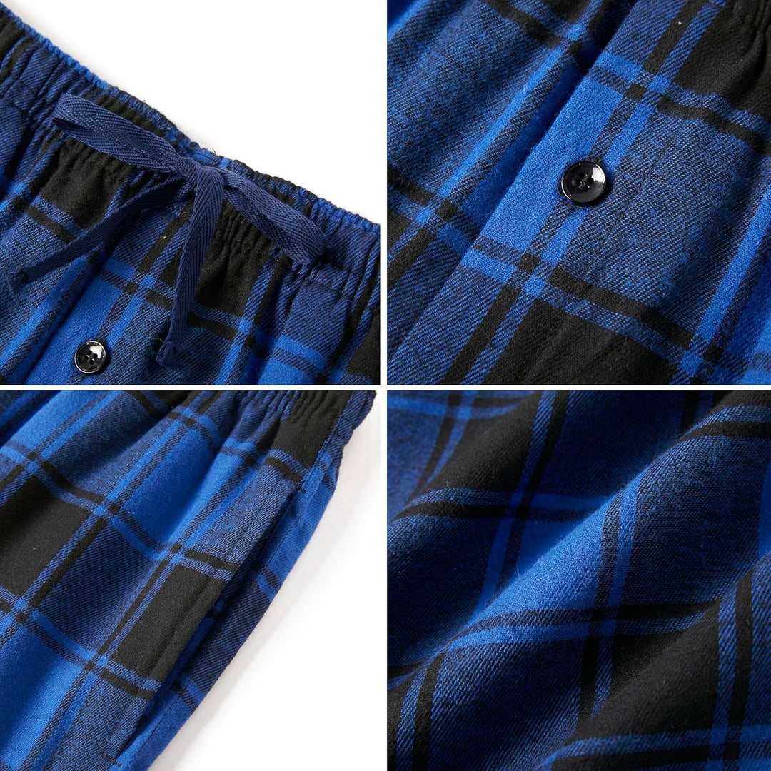 Jveyvth Herren Pyjamahose Flanell Baumwolle kariert Schlaf & Lounge Hose, PJ Hose mit Taschen und Kn
