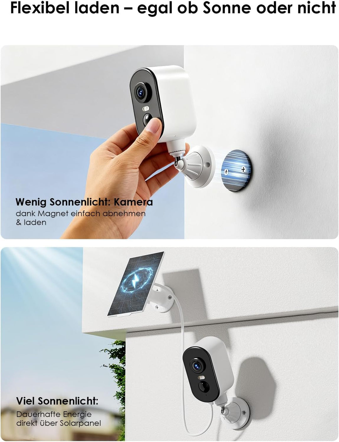 CZEview Solar Überwachungskamera Aussen Kabellos 5200mAh Akku Magnetische Installation 300°Schwenk N