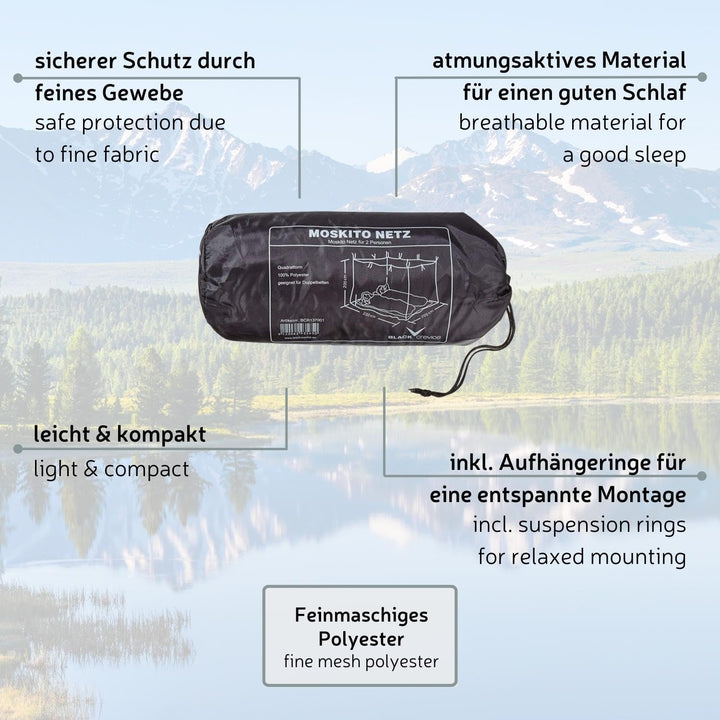 BLACK CREVICE Moskitonetz I für Doppelbett I Mückennetz aus feinmaschigem Gewebe I Outdoor-Netz in Q