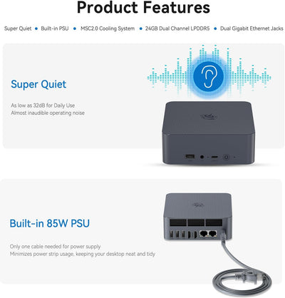 Beelink EQi12 Mini PC, Intel Core i5 12450H (10C/16T, up to 4.4GHz), 24GB LPDDR5 500GB M.2 PCIe4.0 S