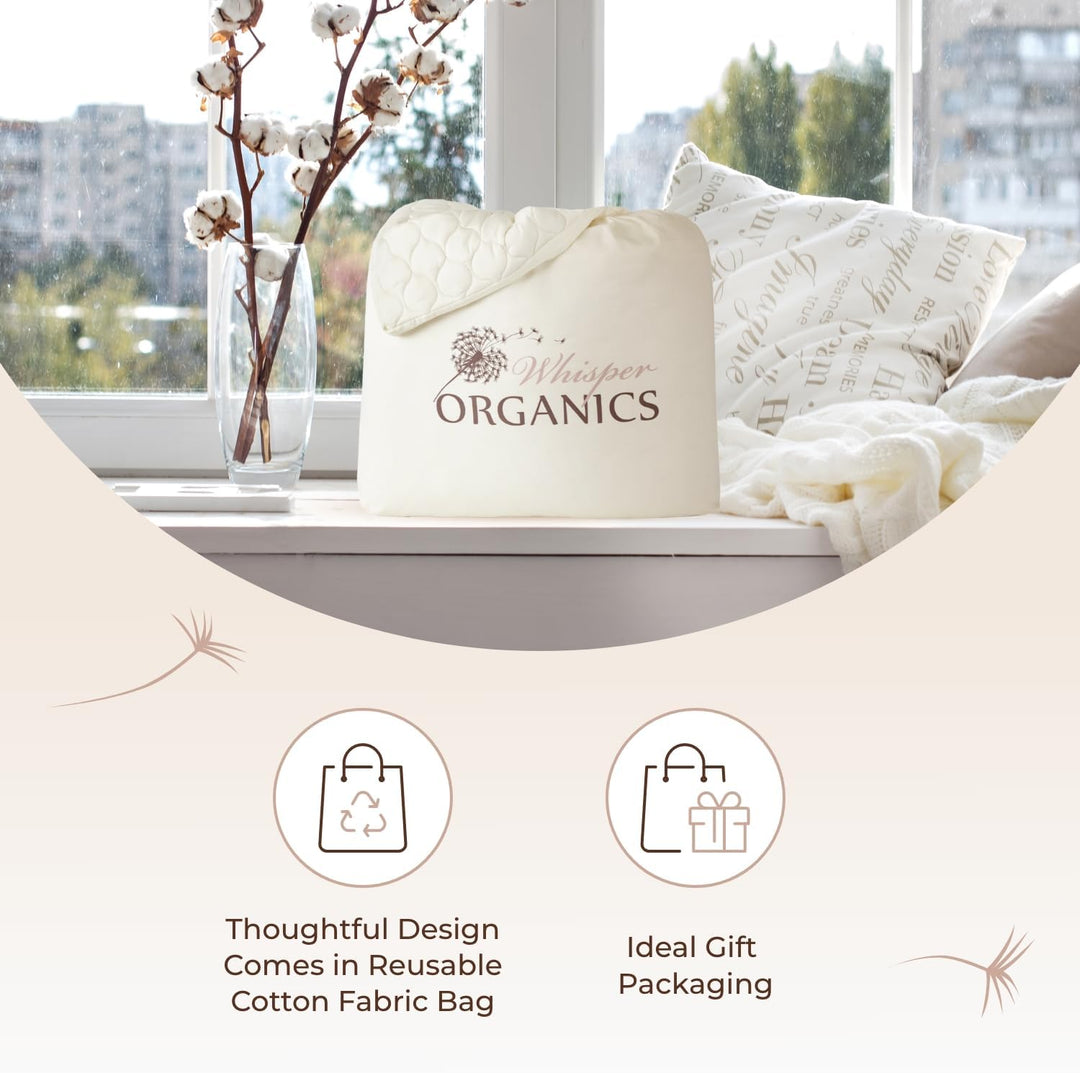 Whisper Organics, 100% Organic Mattress Protector - Quilted Fitted Mattress Pad Cover, GOTS Certifie