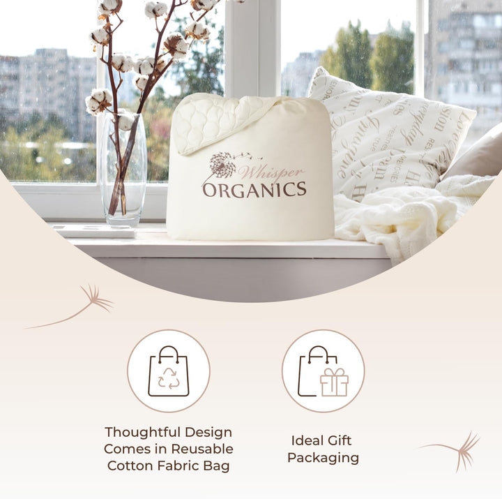 Whisper Organics, 100% Organic Mattress Protector - Quilted Fitted Mattress Pad Cover, GOTS Certifie