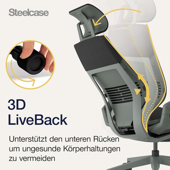 Steelcase Gesture Ergonomischer Bürostuhl mit 360° Armlehnen, 3D-Live Back Lumbalstütze, anpassbarer