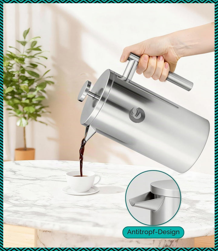 Coffee Gator French Press Kaffeebereiter - Thermo-Kaffeekanne aus Edelstahl für länger heissen Kaffe