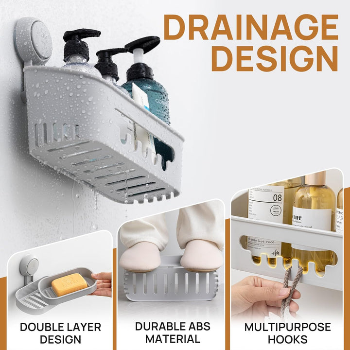 LEVERLOC Duschablage Ohne Bohren Saugnapf Dusche Organizer Grosse Kapazität Bad Organizer Ohne Bohre