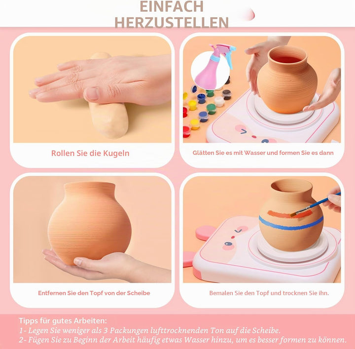 Skirfy Pottery Set for Children, Electric Pottery Wheel for Children, Mini Pottery Wheel with Potter