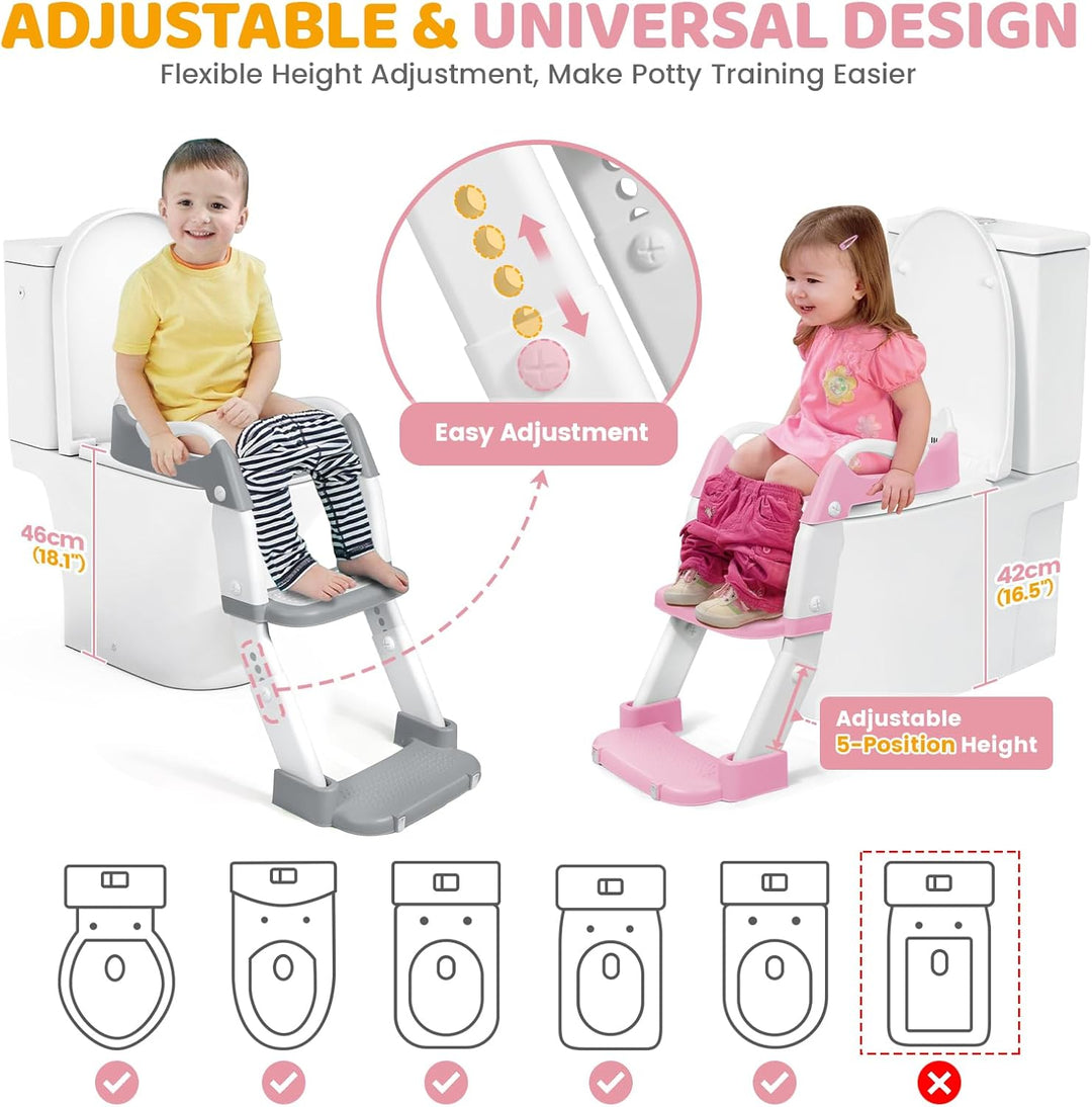 Orzbow Toilettensitz Kinder mit Treppe, 2-in-1 Kinder Toilettensitz, Töpfchen für Kinder, Höhenverst