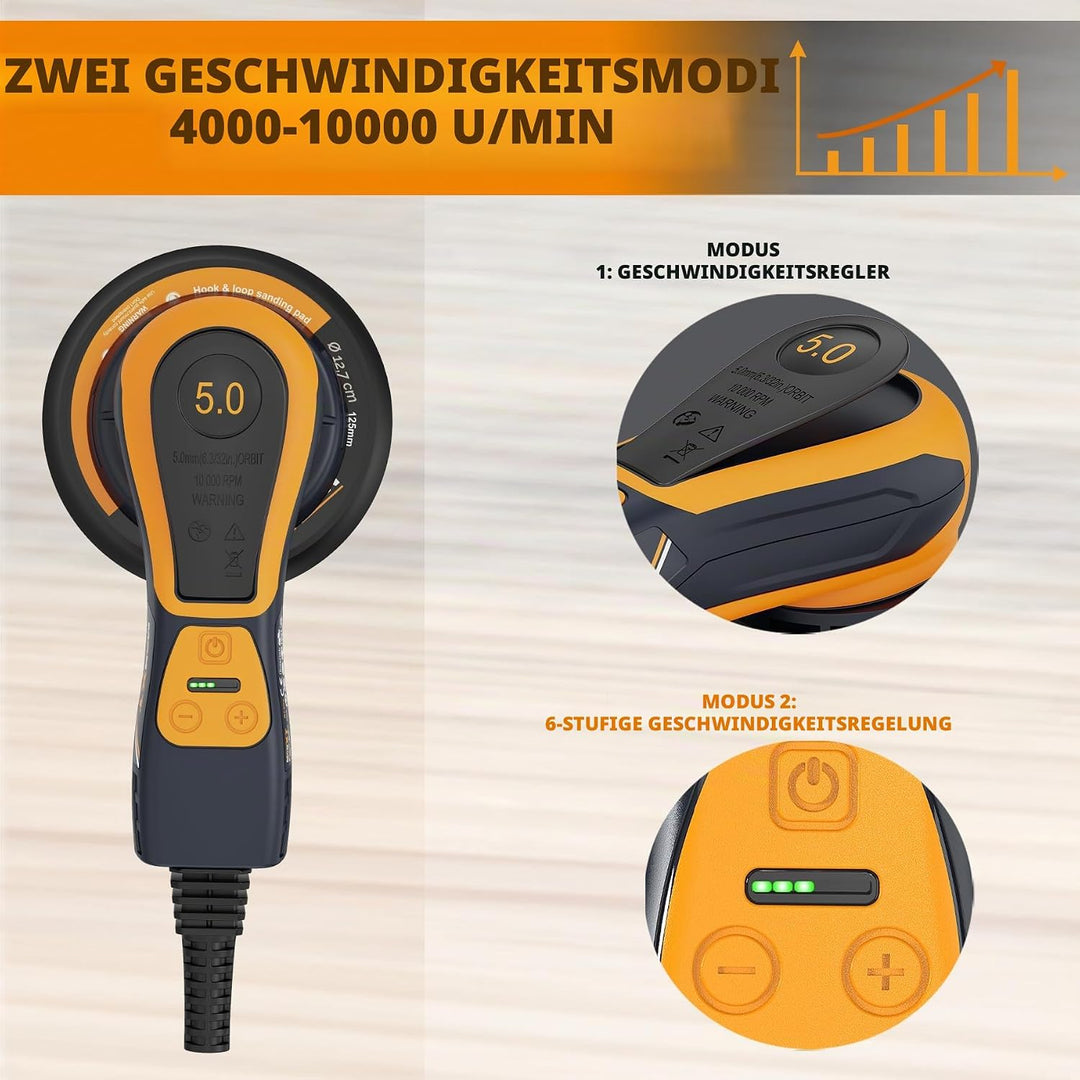 Bürstenlose MAXXT Elektroschleifer 350 W, Scheibe 150 & 125 mm, Exenterschleifmaschine 5.0 mit Dreik