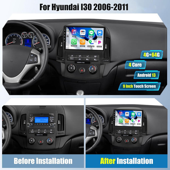Android 15, 4G+64G CAMECHO Autoradio für Hyundai I30 2006-2011 mit Wireless Carplay Android Auto, 9