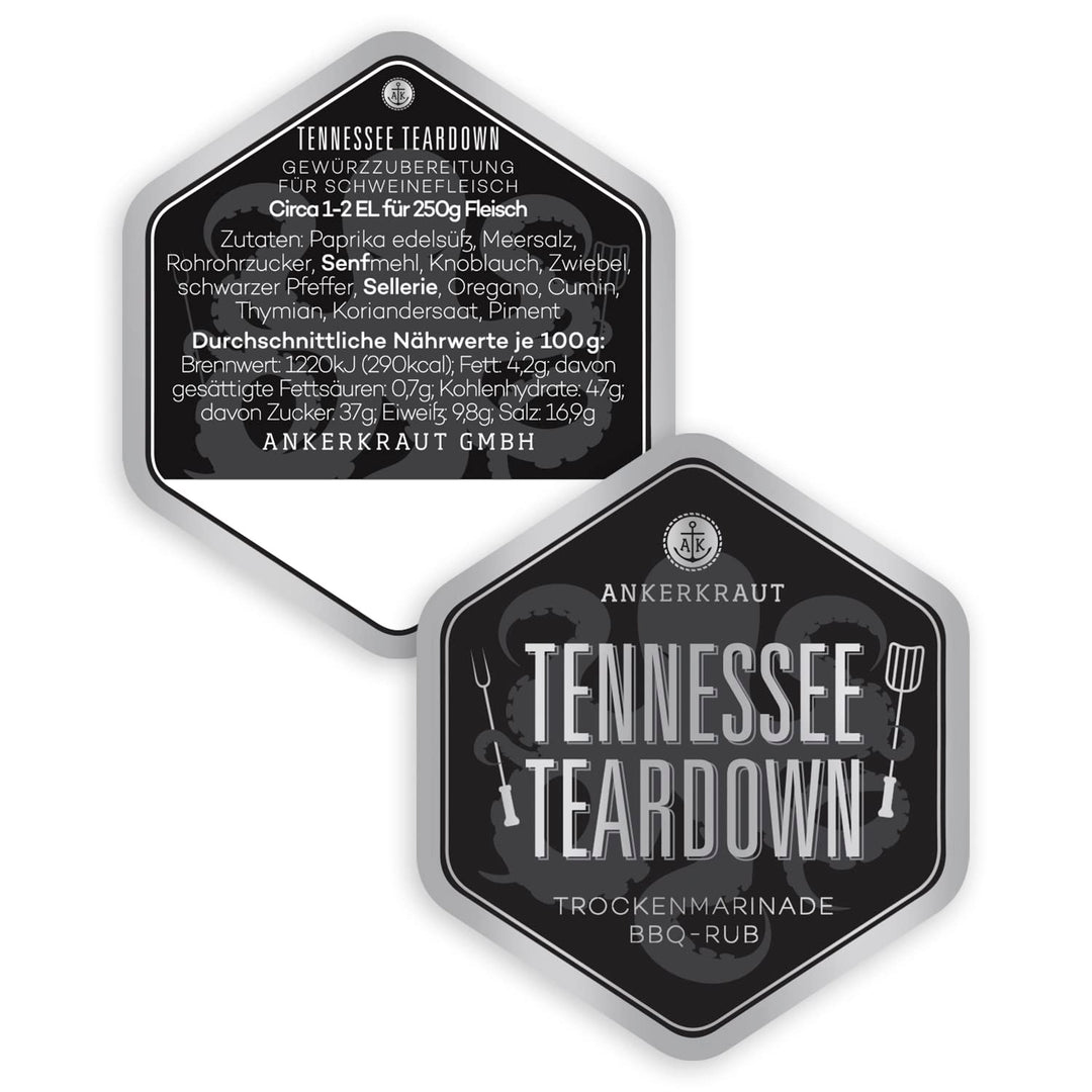 Ankerkraut Tennessee Teardown, BBQ-Rub, Gewürz zum Grillen von Feisch, leicht scharf, rauchiger Gesc