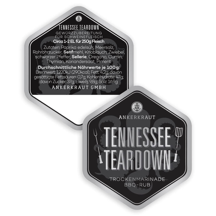 Ankerkraut Tennessee Teardown, BBQ-Rub, Gewürz zum Grillen von Feisch, leicht scharf, rauchiger Gesc