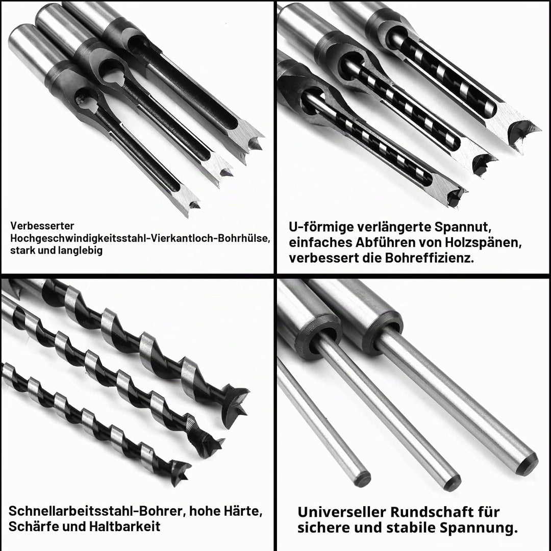 ATOPLEE Quadratische Lochbohrer für Holz, 3pcs HSS Holzbearbeitung Quadrat Mortise Bohrer,Loch-Durch