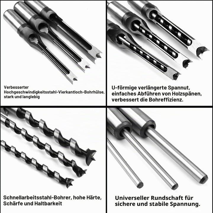 ATOPLEE Quadratische Lochbohrer für Holz, 3pcs HSS Holzbearbeitung Quadrat Mortise Bohrer,Loch-Durch