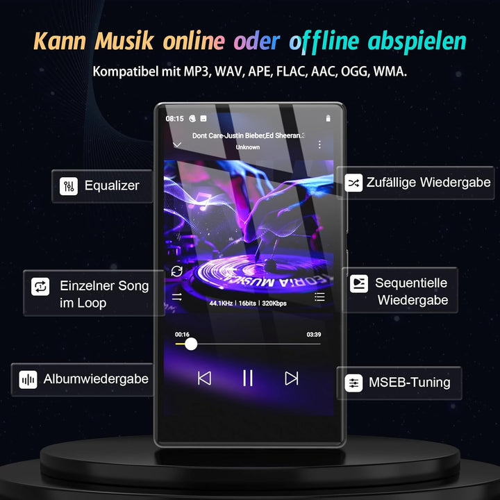 5 Zoll MP3 Player mit Android 13 OS, 32 GB MP3 Player mit Bluetooth und WiFi, 1080P HD MP4 Player, M