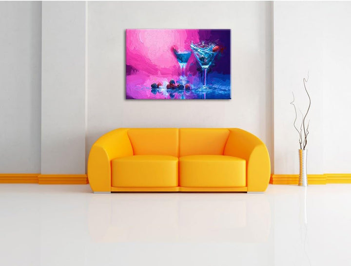 Cocktails Pinsel Effekt, Format: 100x70 auf Leinwand, XXL riesige Bilder fertig gerahmt mit Keilrahm