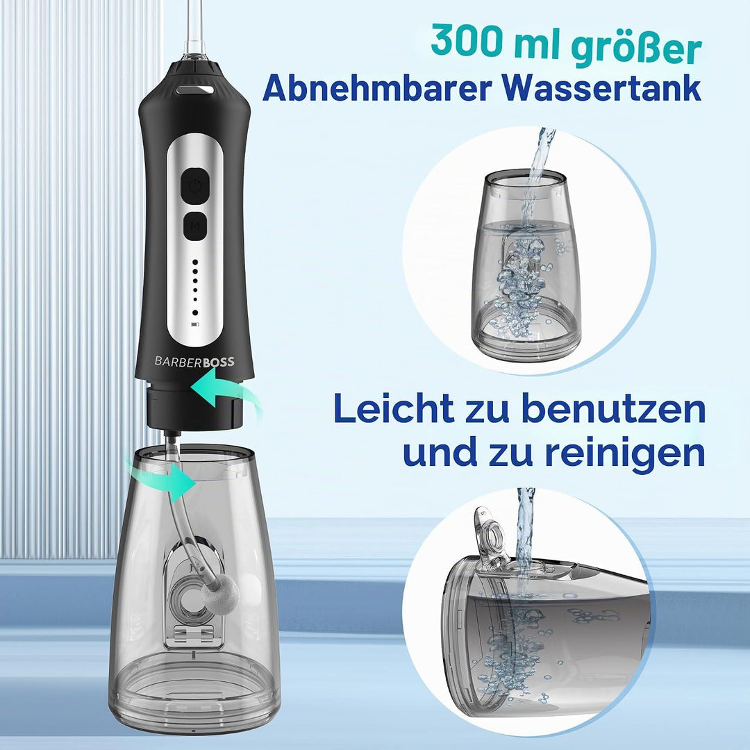 BarberBoss Munddusche, fortschrittliche tragbare Munddusche, elektrische Zahnseide für effektive Zah