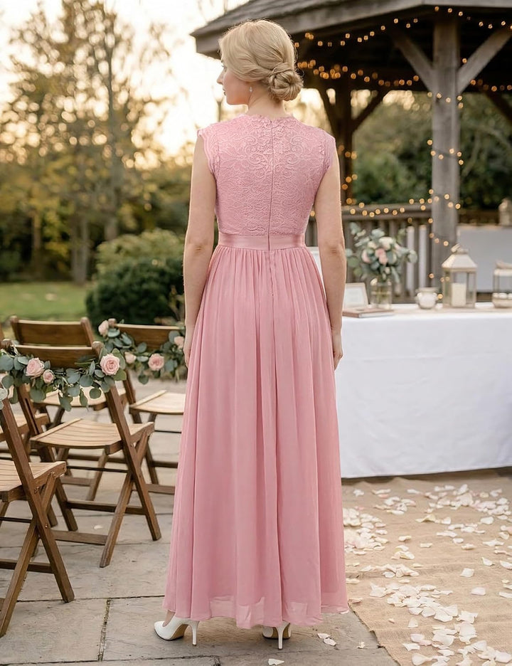 Dressystar Damen Ballkleid Maxi Lang Abendkleider Elegant für Hochzeit Spitzen Cocktailkeid L Band_b