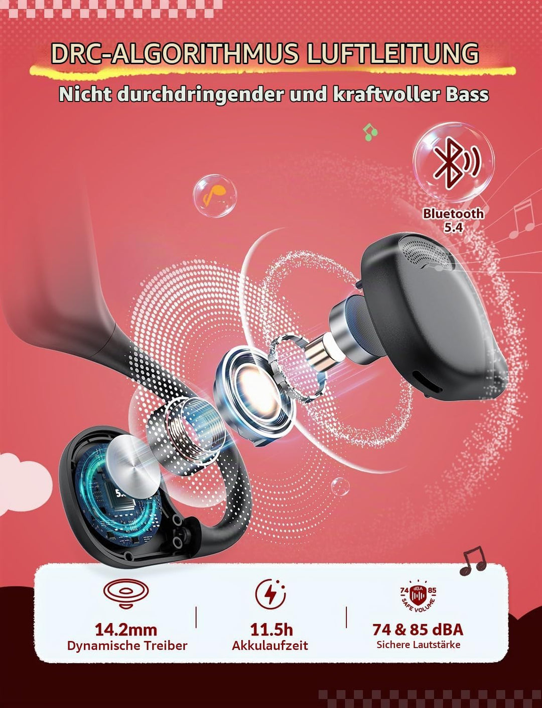 iClever OWS01 Bluetooth Kopfhörer Kinder mit Luftleitung 360° Biegung | SafeSound Tech, Offenes Ohr,