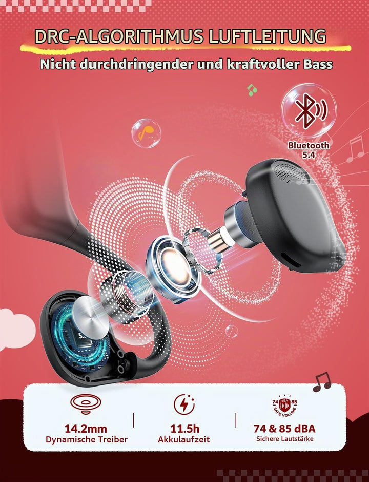 iClever OWS01 Bluetooth Kopfhörer Kinder mit Luftleitung 360° Biegung | SafeSound Tech, Offenes Ohr,