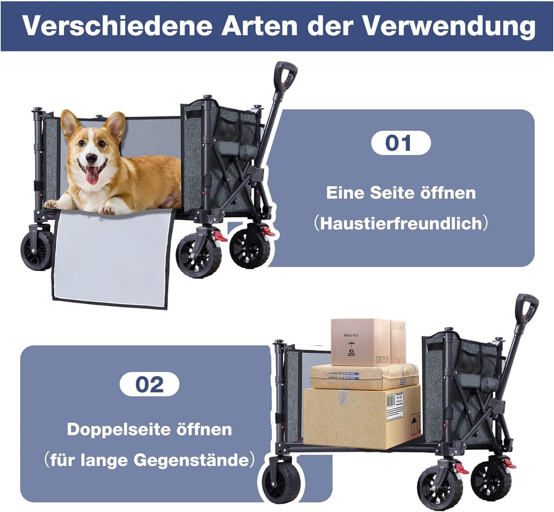 COMLAX FIELD Bollerwagen Faltbar mit Grosse All Terrain Räder, 120L 100KG Klappbarer Bollerwagen mit