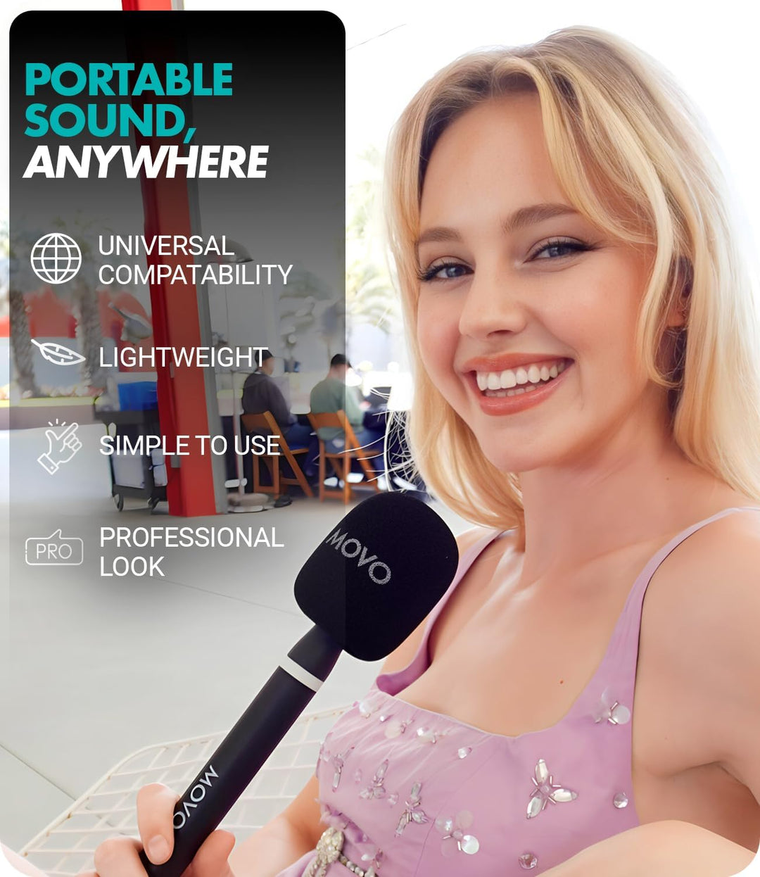 Movo WMX-HM2 Kabelloser Mikrofongriff für DJI Mic, Rode GO II - Handheld Interview Grip mit Mic Halt