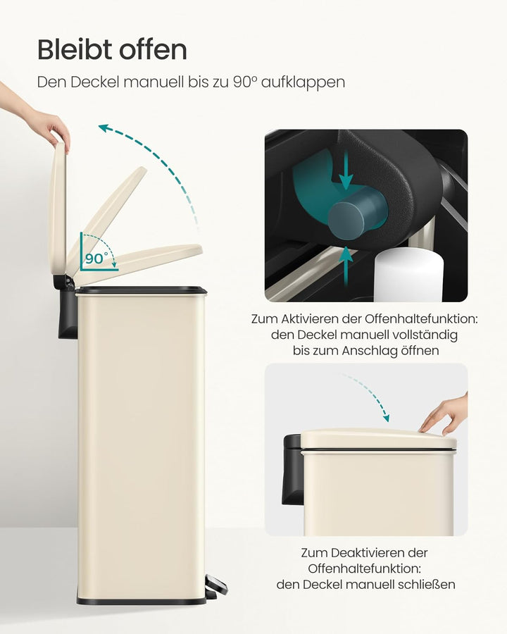 SONGMICS Mülleimer Küche, 40 Liter Abfalleimer, grosser Tretmülleimer, mit Deckel, aus Stahl, Softcl