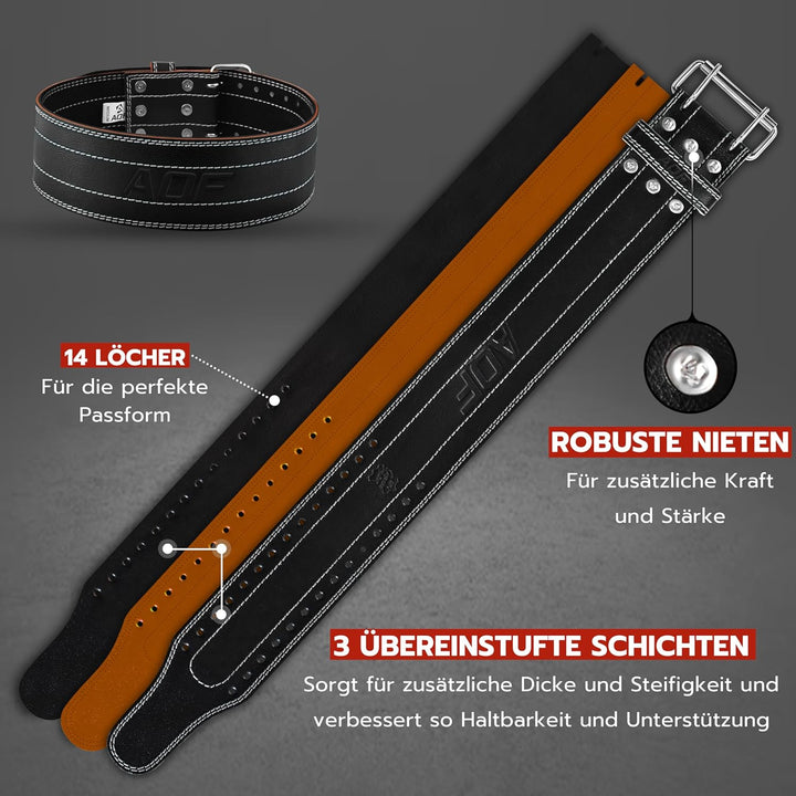 AQF Gewichthebergürtel Herren - 6mm 100% Echtem Leder Trainingsgürtel - Rückenstützgürtel Gym Liftin
